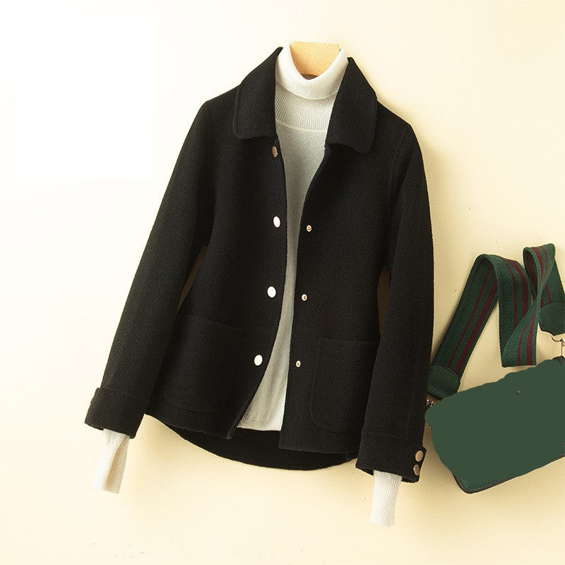 Mid-Length Button-Up Long Sleeve Camel Wool Coat