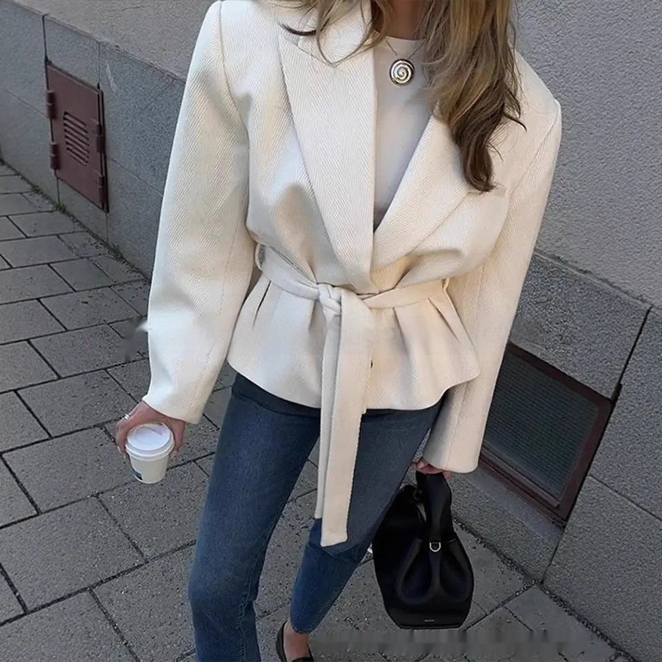 Casual Lightweight Woolen Coat with Belt