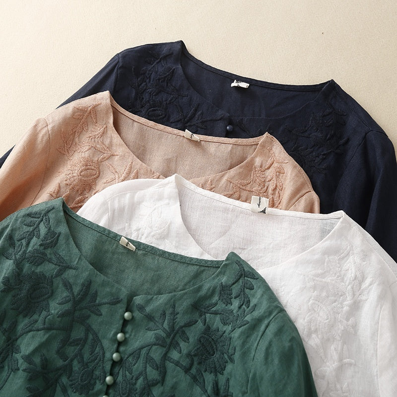 Artistic Embroidered Loose-Fit Shirt - Green