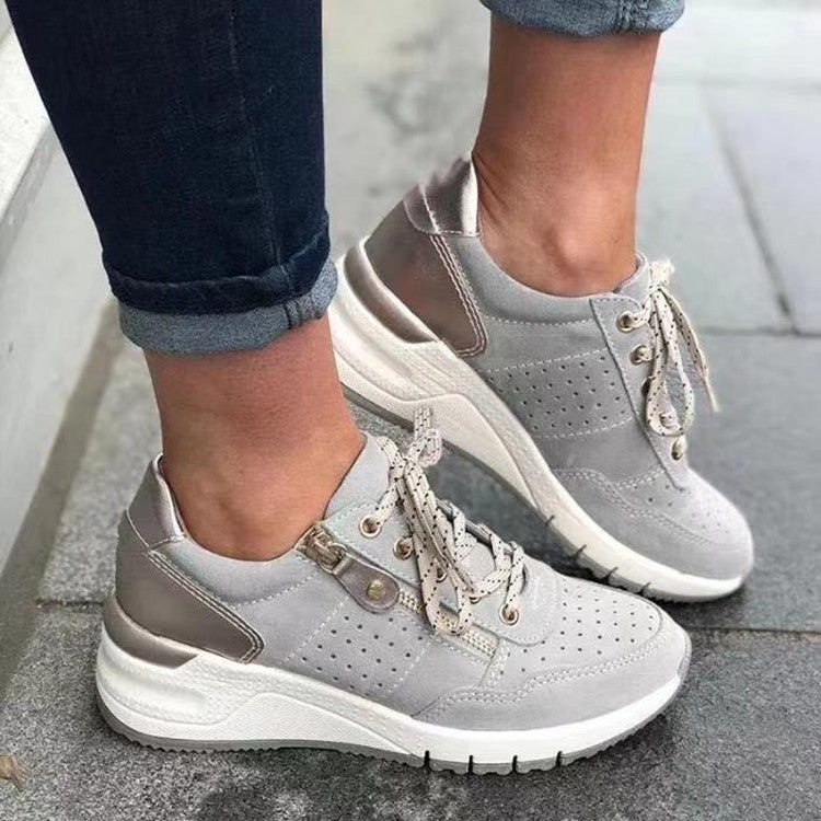 Casual Lace-Up Front Slip-On Sneakers - Gray