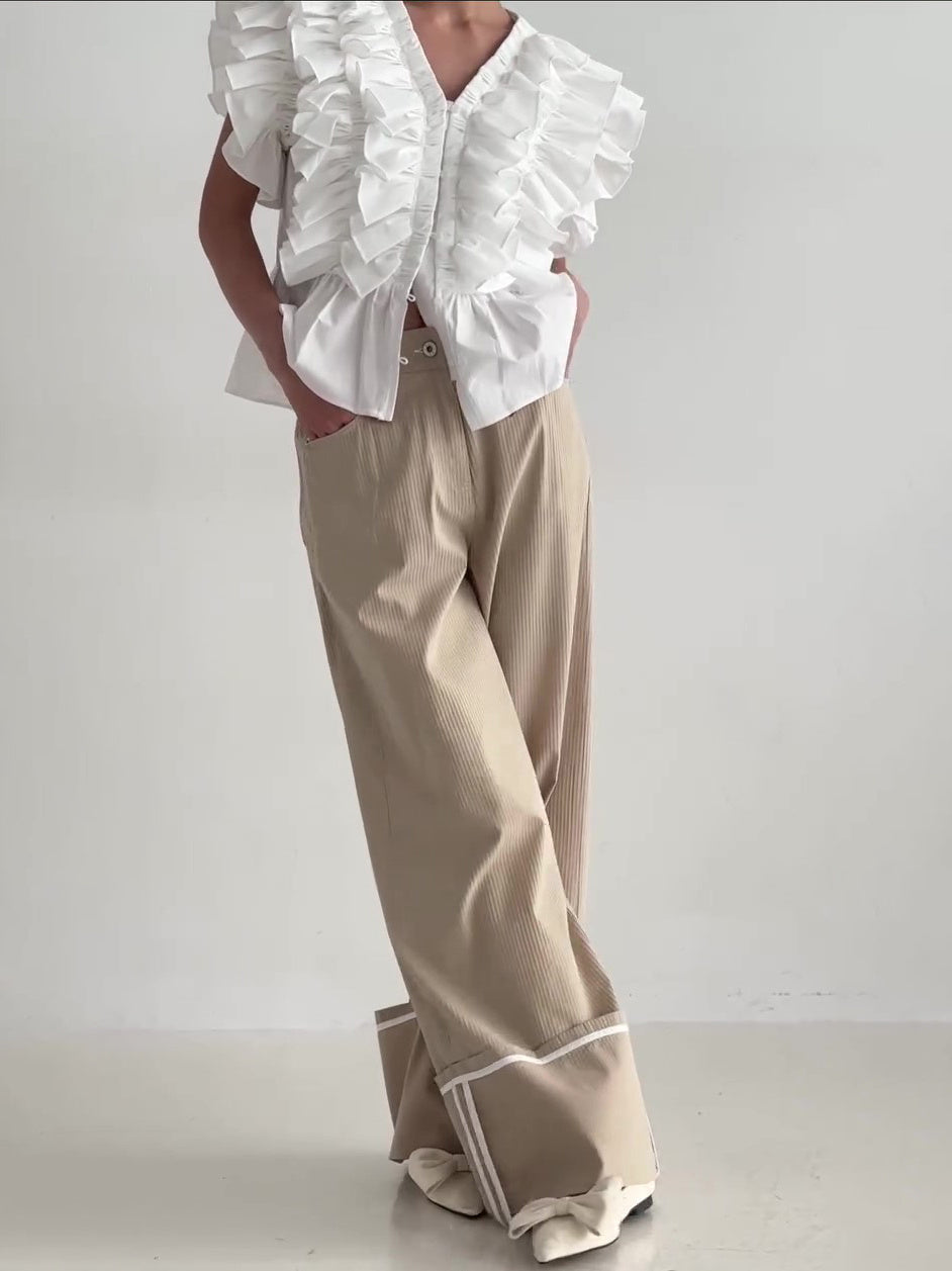 Khaki High-Waist Wide Leg Benji Cuffed Pants