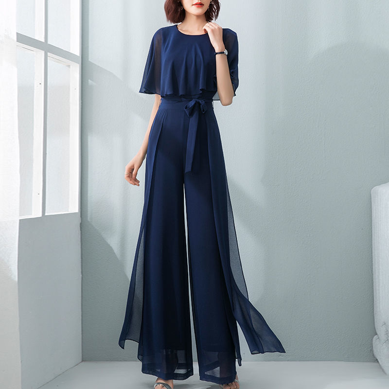 Ruffle Sleeve Chiffon Belted Jumpsuit