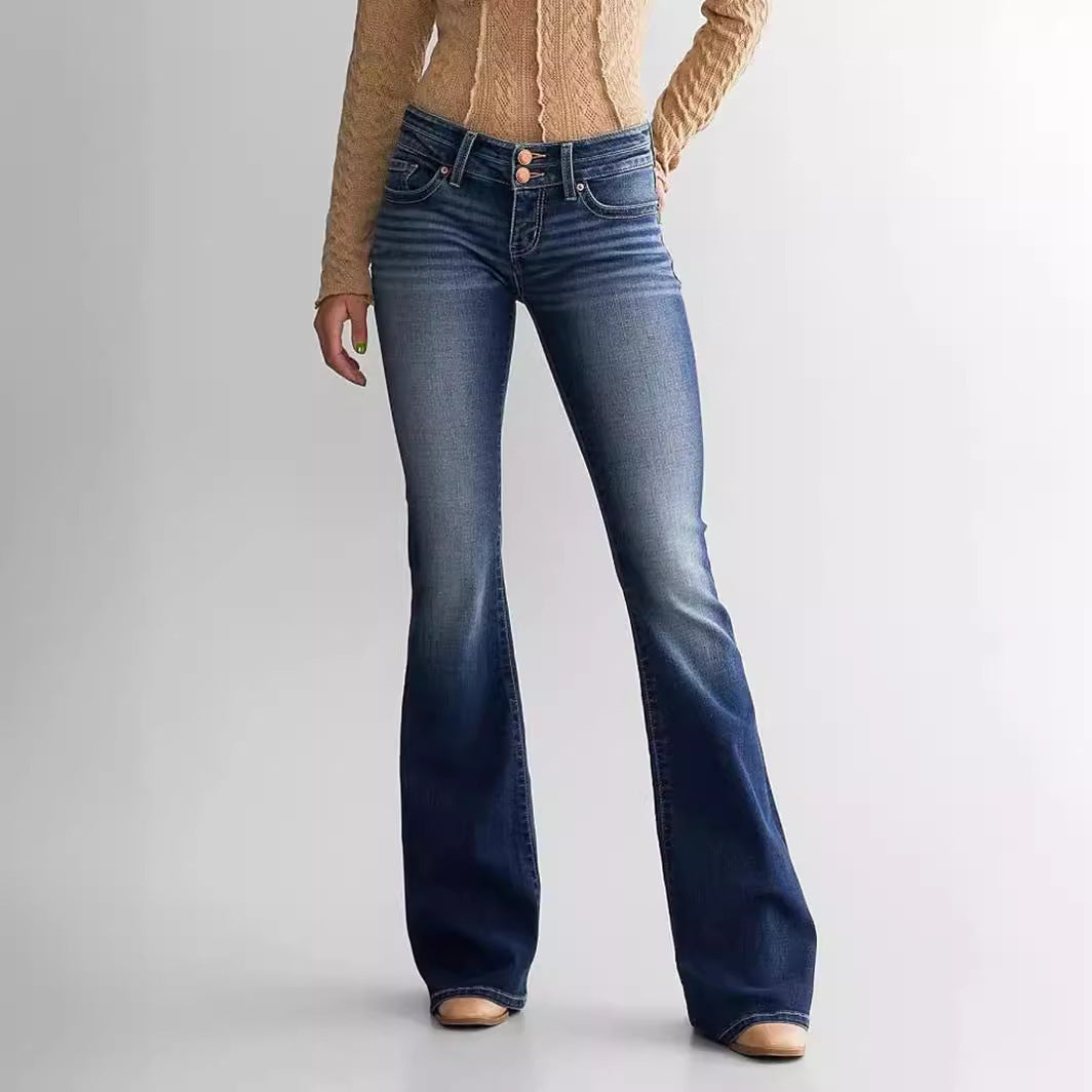 Mid-Waist Slim Fit Stretch Retro Flared Jeans