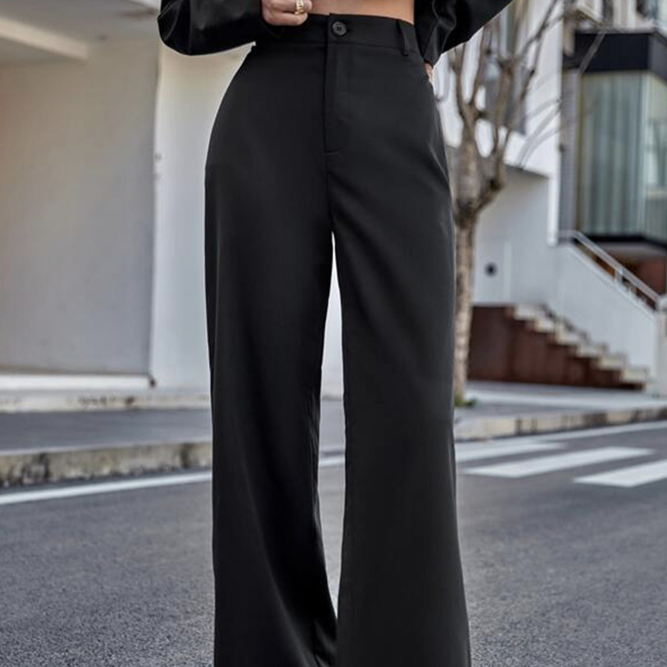 Relaxed Wide-Leg Pants with Cinched High Waist