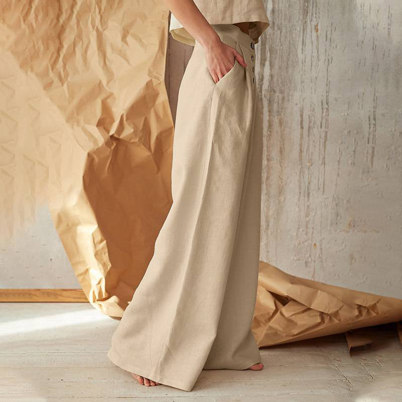 High-Waist Wide Leg Pants - Beige