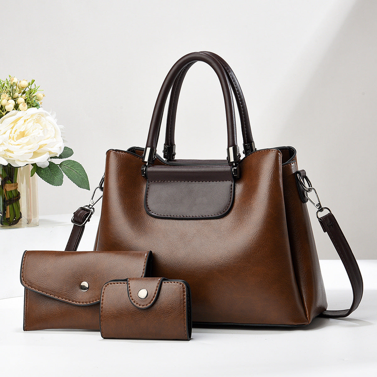 Vintage Style Soft Leatherette Handbag Set
