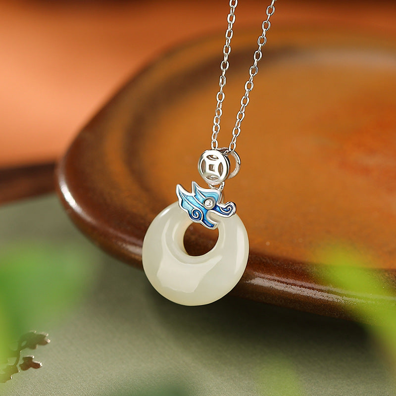 Sterling Silver Hetian Jade Buckle Pendant