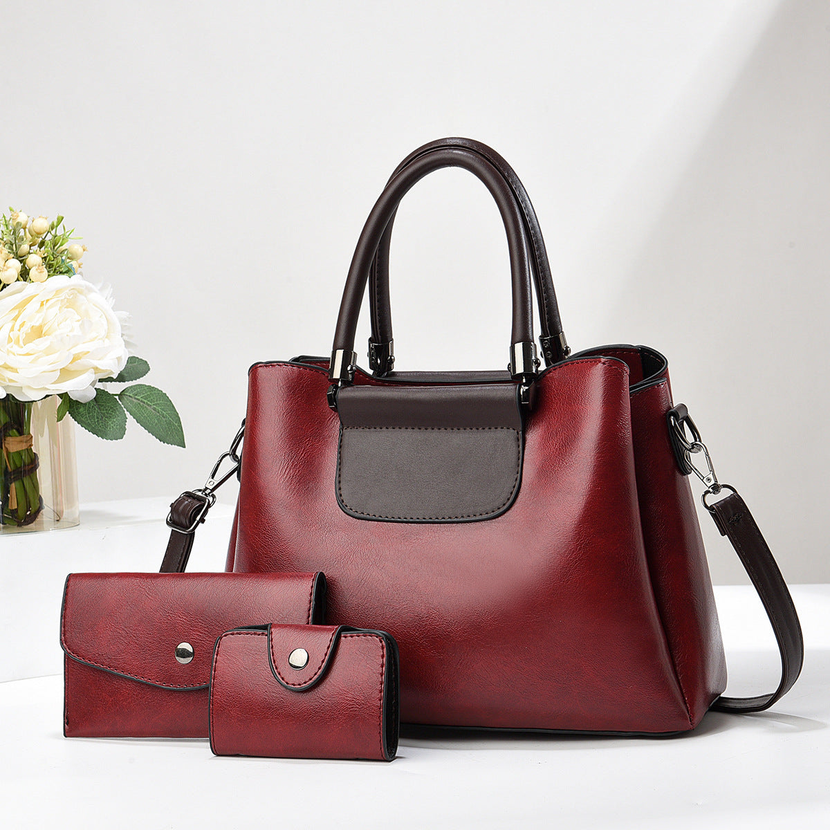 Vintage Style Soft Leatherette Handbag Set