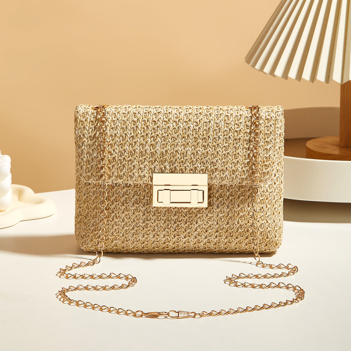 Straw Lock Box Crossbody Bag