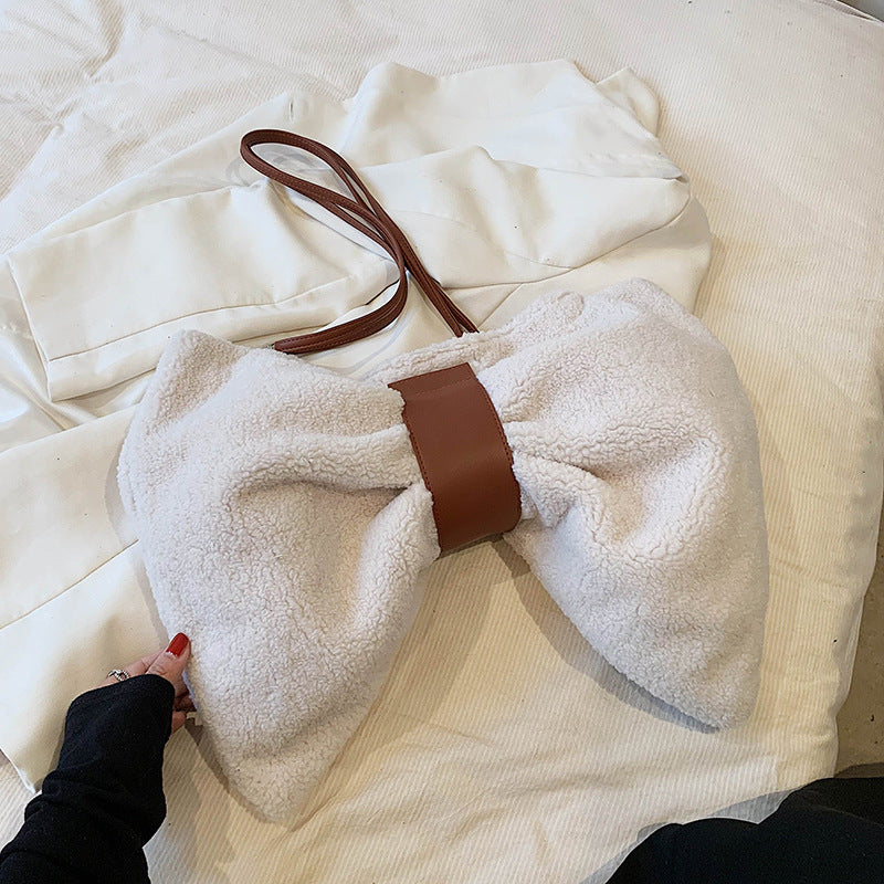 Bow-Tie Shaped Faux Fur Crossbody Bag