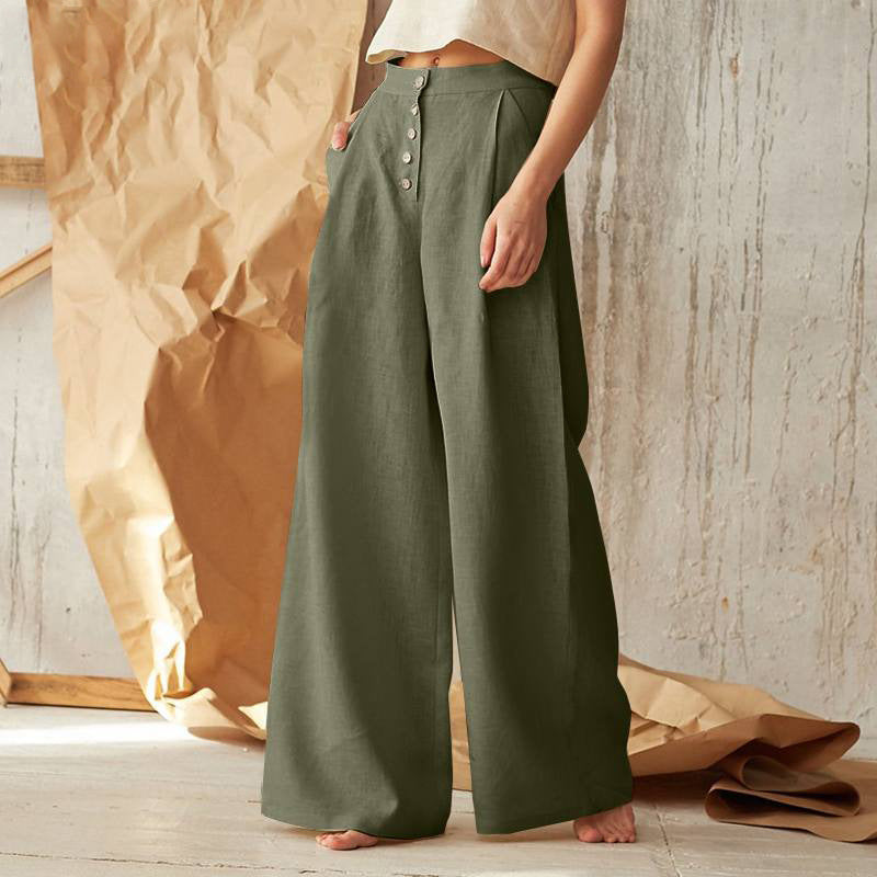 High-Waist Wide Leg Pants - Green