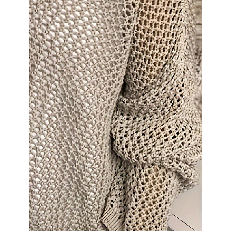 Long-Sleeve Pullover Knit Sweater with Hoodie - Khaki