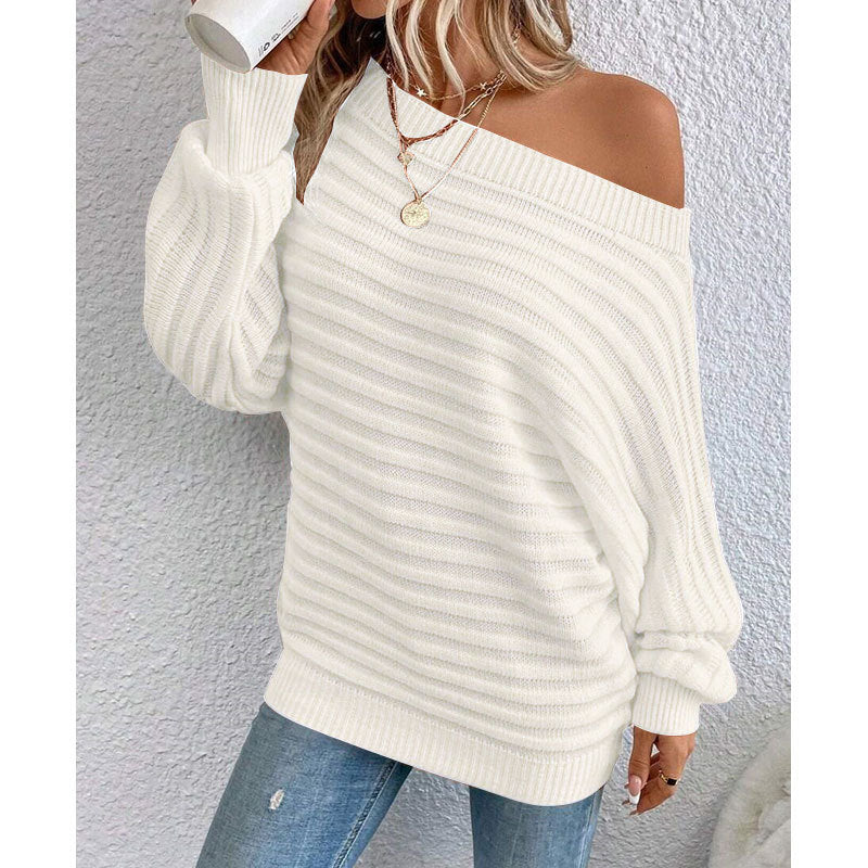 Cozy-Chic Off-Shoulder Sweater - White