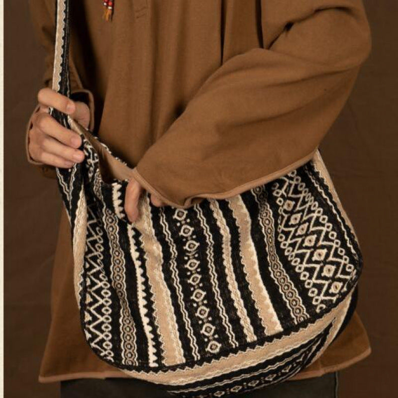 Jacquard Striped Vintage Corduroy Messenger Bag