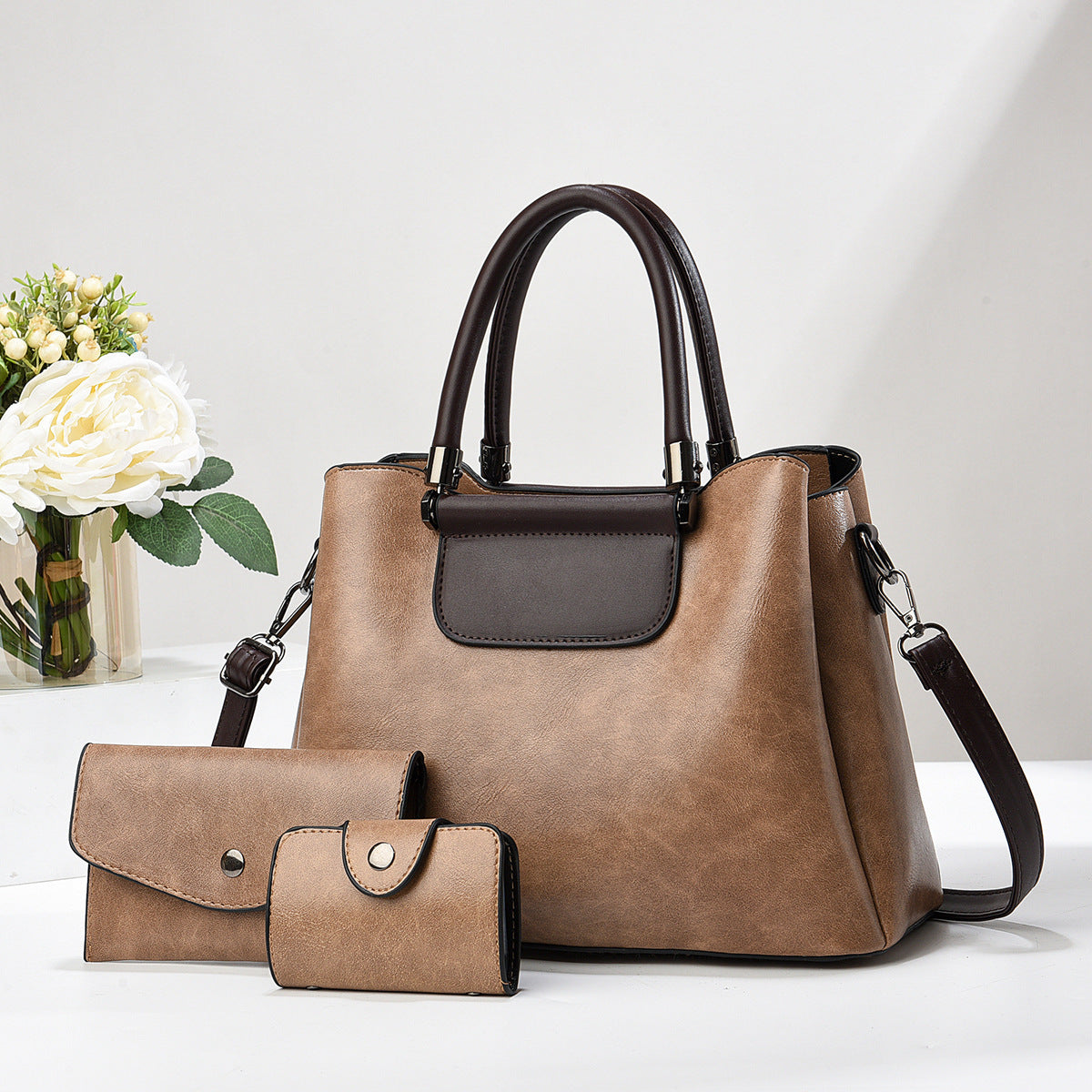 Vintage Style Soft Leatherette Handbag Set