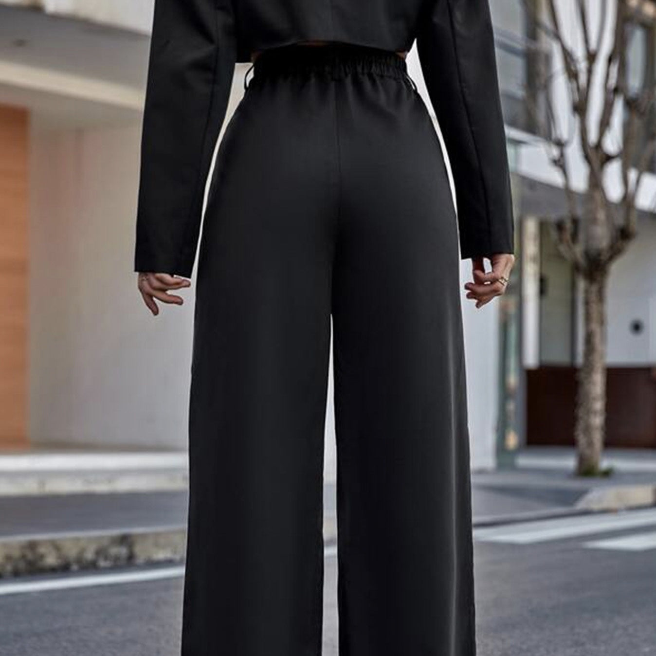 Relaxed Wide-Leg Pants with Cinched High Waist