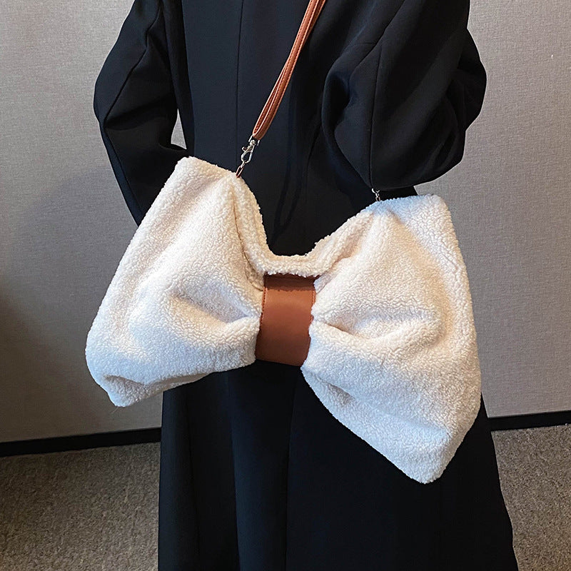 Bow-Tie Shaped Faux Fur Crossbody Bag
