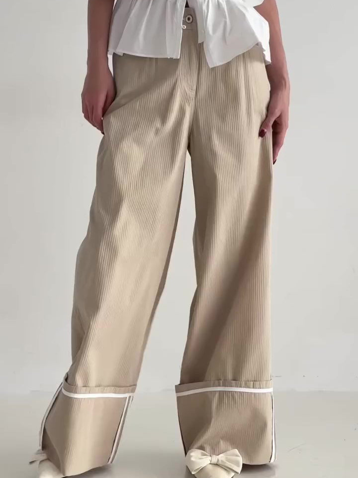 Khaki High-Waist Wide Leg Benji Cuffed Pants