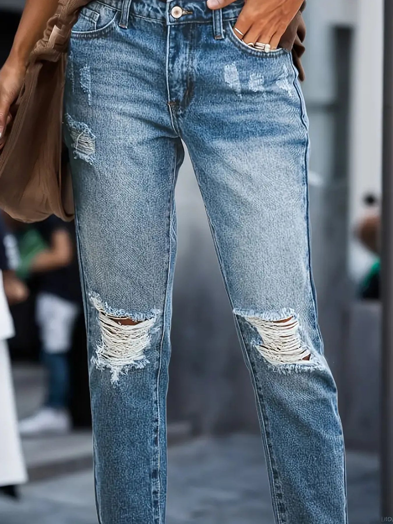 Distressed Faded Wash Relaxed Fit Boyfriend Jeans