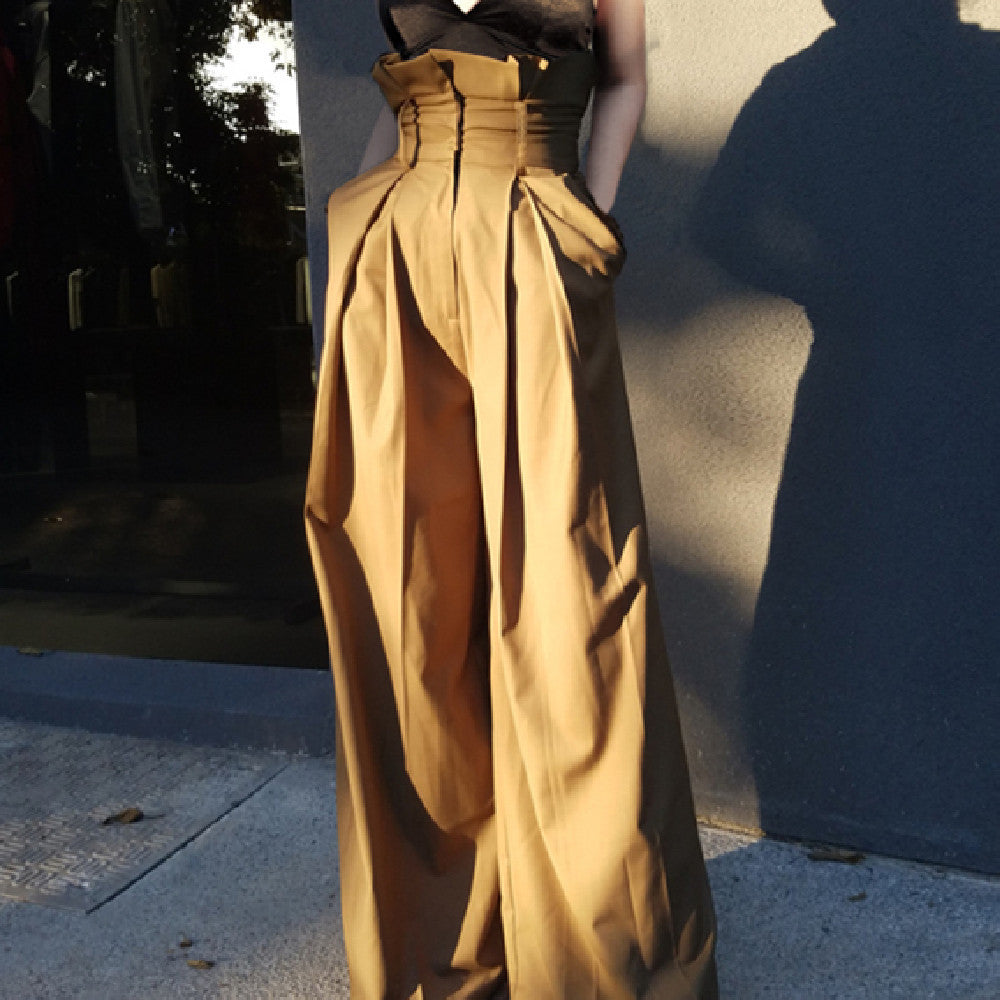 High-Waist Straight Wide Leg Pants - Honey