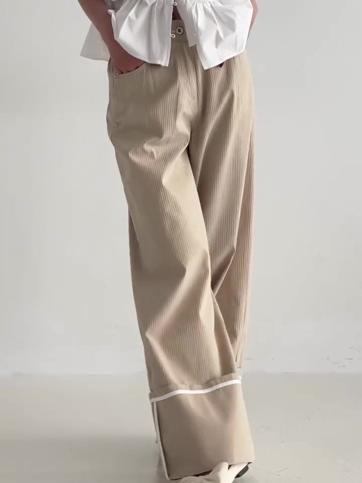 Khaki High-Waist Wide Leg Benji Cuffed Pants