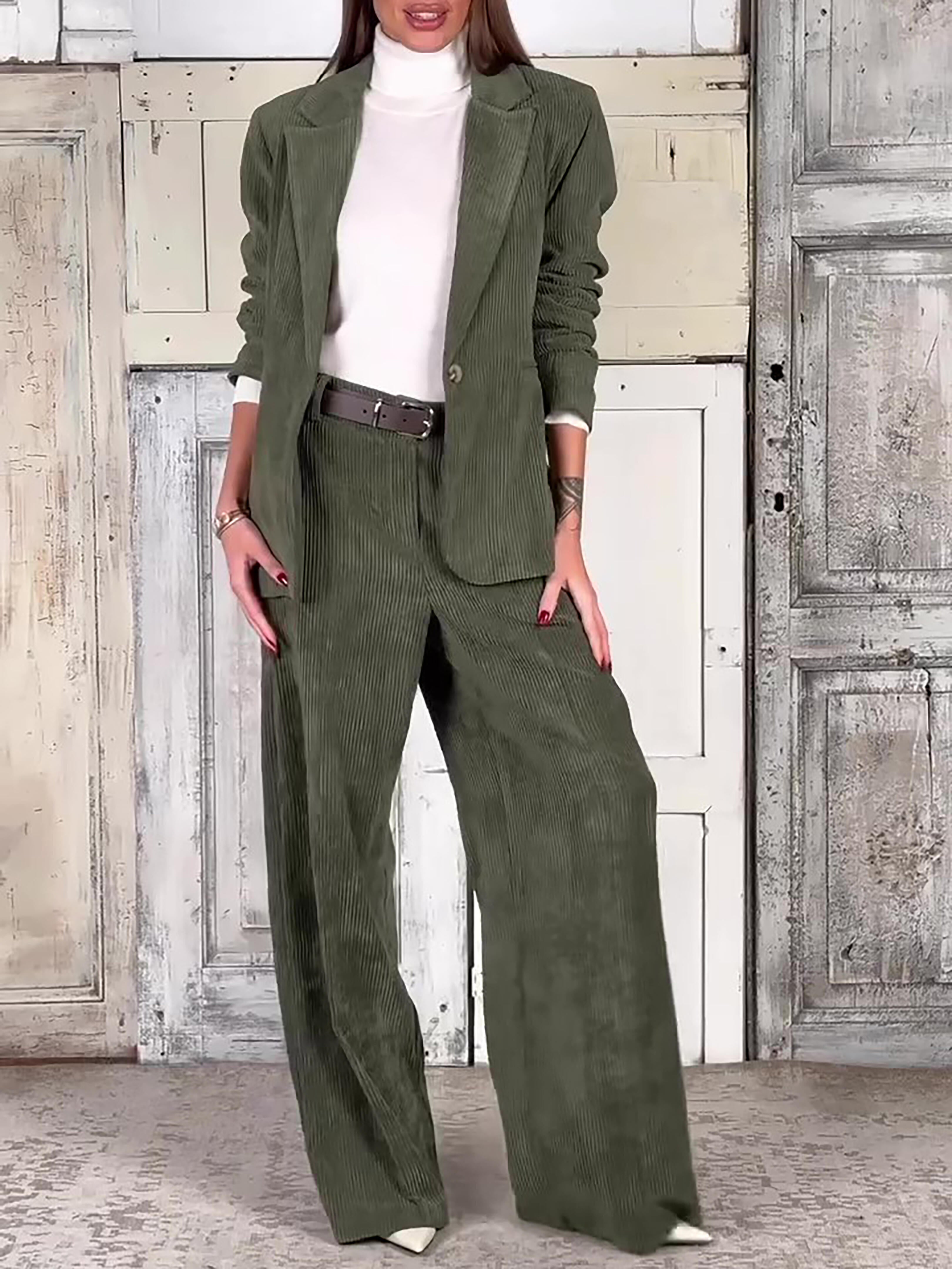 Casual Corduroy Blazer & Pants Set