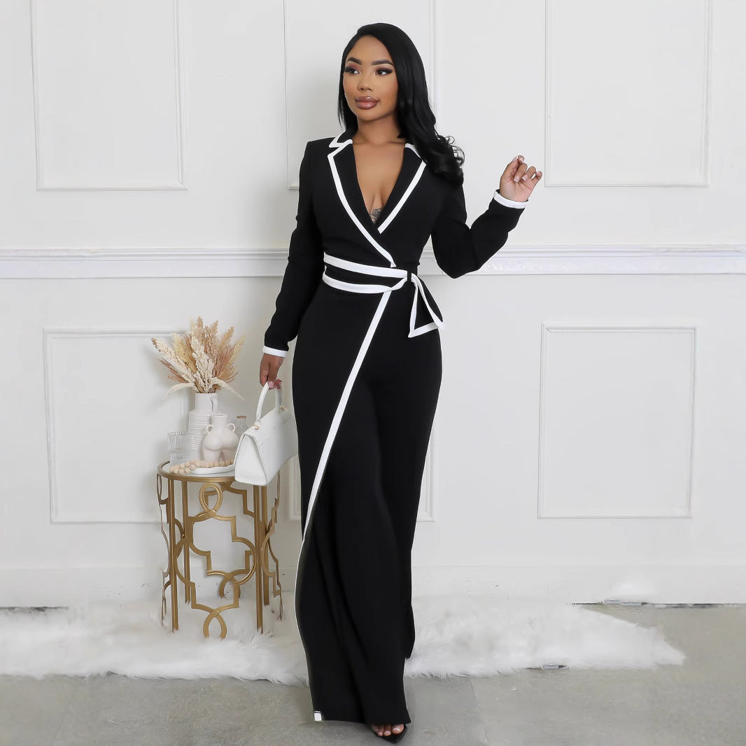 Urban Modern Long-Sleeve Belted Jumpsuit
