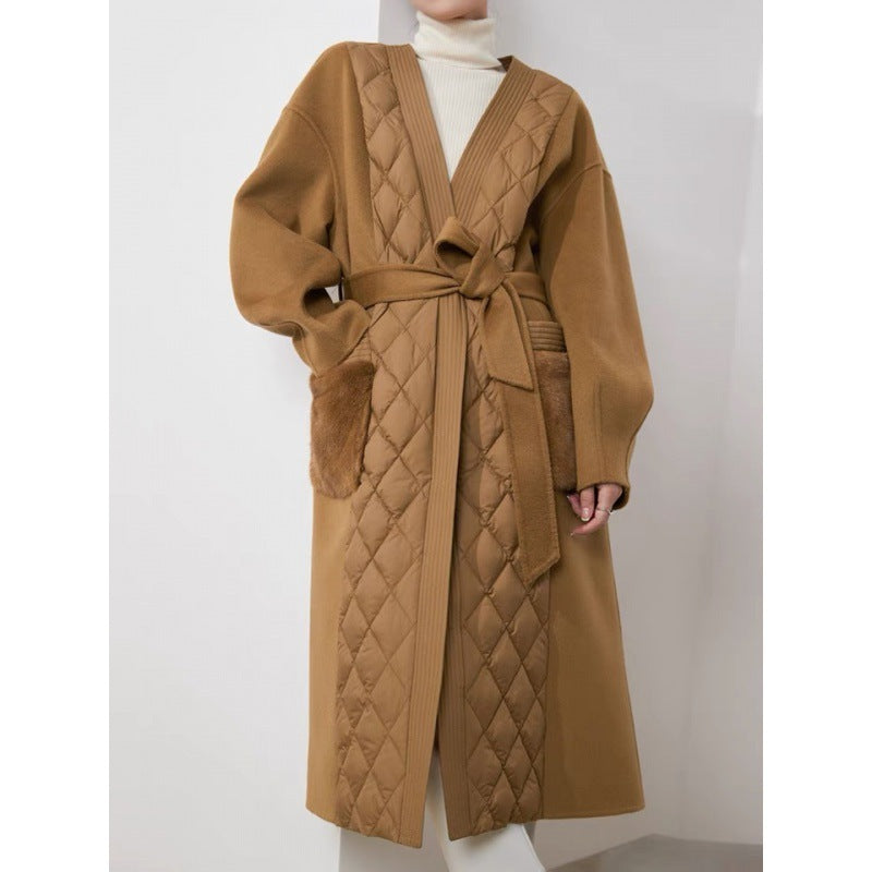 Goose Down Mid-length Belted Cashmere Coat