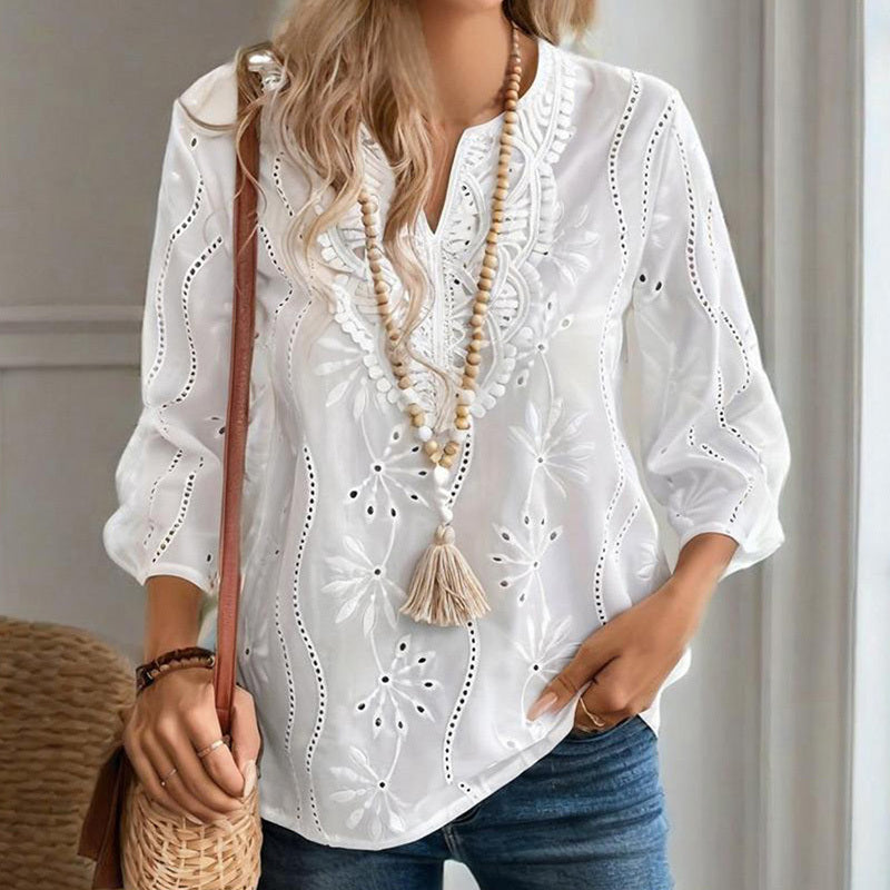 Boho Chic Embroidered Chiffon & Mesh Top