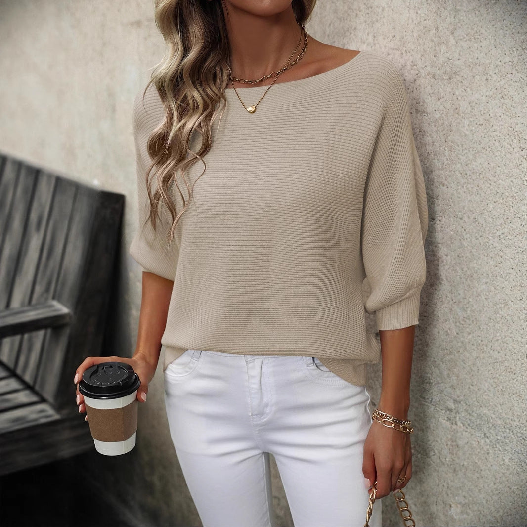 Off‑Neck Sweater with Relaxed Draped Sleeves - Apricot
