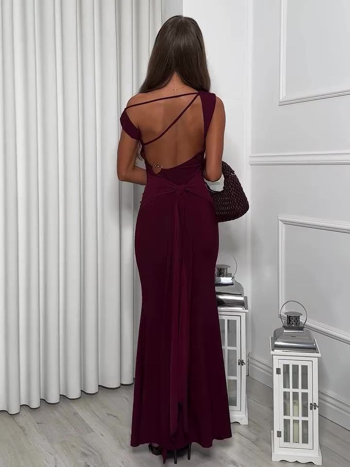 Backless Maxi Dress with Strappy Bodice & Chiffon Waist Sash