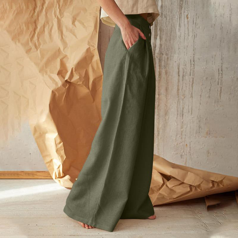 High-Waist Wide Leg Pants - Green