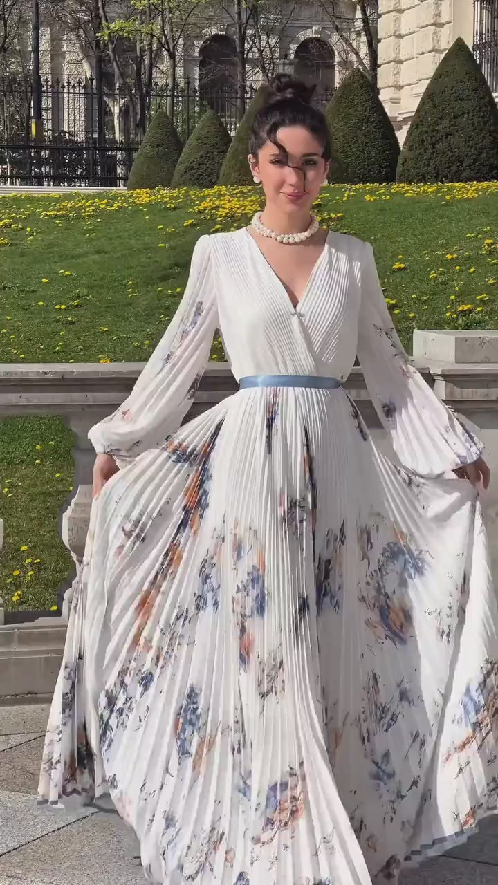 Pleated A-Line Chiffon Maxi Dress